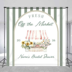 Lofaris Custom Bridal Shower Backdrop Fresh Flower Market Stand Sage Green Stripes Personalized Background