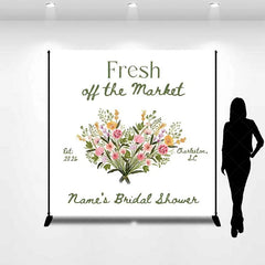 Lofaris Custom Bridal Shower Backdrop Fresh Off The Market Floral Heart White Minimalist Personalized Background