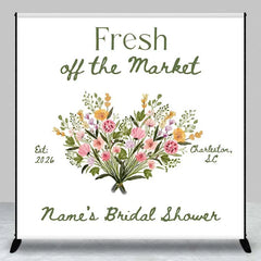 Lofaris Custom Bridal Shower Backdrop Fresh Off The Market Floral Heart White Minimalist Personalized Background