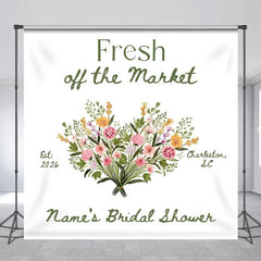 Lofaris Custom Bridal Shower Backdrop Fresh Off The Market Floral Heart White Minimalist Personalized Background