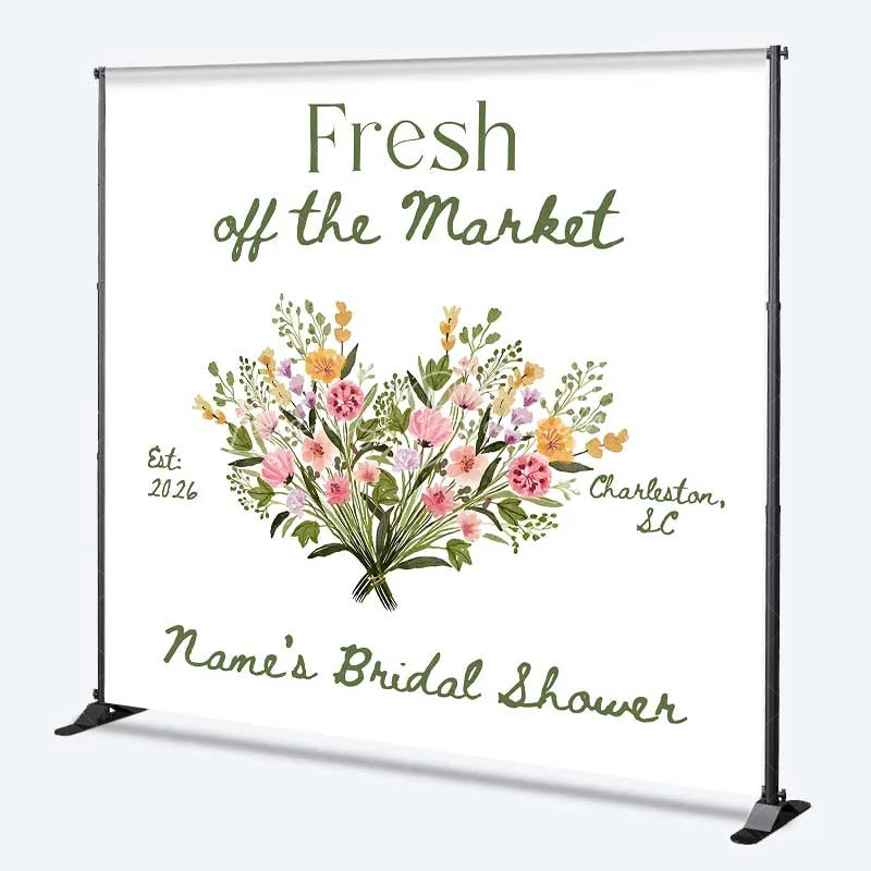 Lofaris Custom Bridal Shower Backdrop Fresh Off The Market Floral Heart White Minimalist Personalized Background