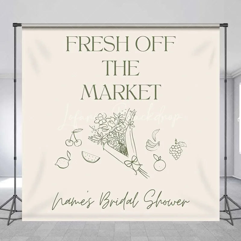 Lofaris Custom Bridal Shower Backdrop Fresh Off The Market Personalize Name Fruit Flower Line Art Background Bachelorette Decor