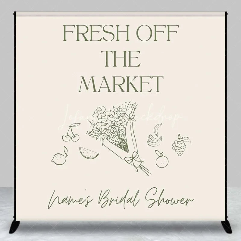 Lofaris Custom Bridal Shower Backdrop Fresh Off The Market Personalize Name Fruit Flower Line Art Background Bachelorette Decor