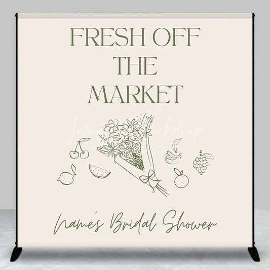 Lofaris Custom Bridal Shower Backdrop Fresh Off The Market Personalize Name Fruit Flower Line Art Background Bachelorette Decor