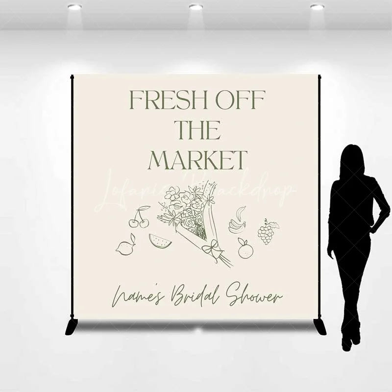 Lofaris Custom Bridal Shower Backdrop Fresh Off The Market Personalize Name Fruit Flower Line Art Background Bachelorette Decor