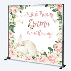 Lofaris Custom Bunny Baby Shower Backdrop Sleeping Rabbit and Pink Flower Wreath Newborn Girl Party Background