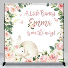 Lofaris Custom Bunny Baby Shower Backdrop Sleeping Rabbit and Pink Flower Wreath Newborn Girl Party Background