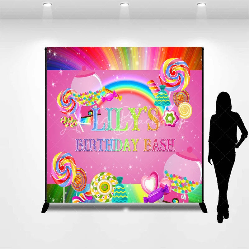 Lofaris Custom Candy Land Birthday Backdrop Featuring Colorful Lollipops and Gumballs Sweet Rainbow Party Decor