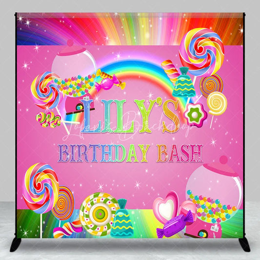 Lofaris Custom Candy Land Birthday Backdrop Featuring Colorful Lollipops and Gumballs Sweet Rainbow Party Decor