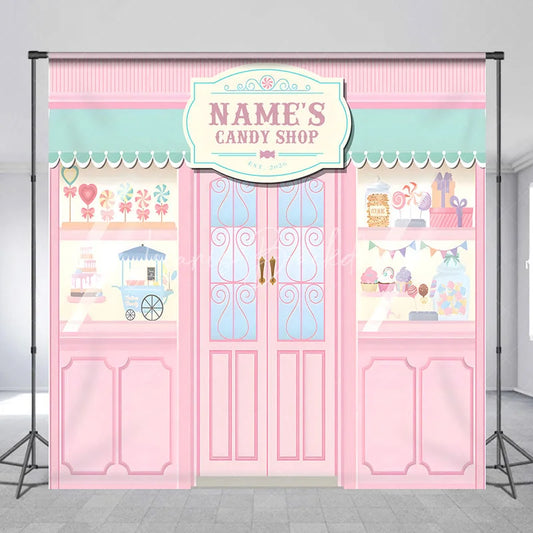 Lofaris Custom Candy Shop Backdrop Personalized Sweet Birthday Party Storefront Decor