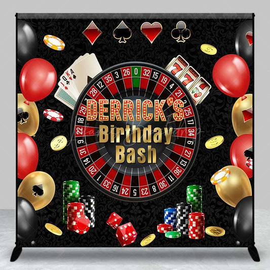 Lofaris Custom Casino Birthday Bash Backdrop Las Vegas Night and Poker Theme Personalized Roulette Wheel Photo Prop