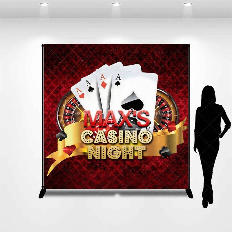 Lofaris Custom Casino Night Backdrop with Playing Cards Roulette Wheel and Dice Personalized Party Decor