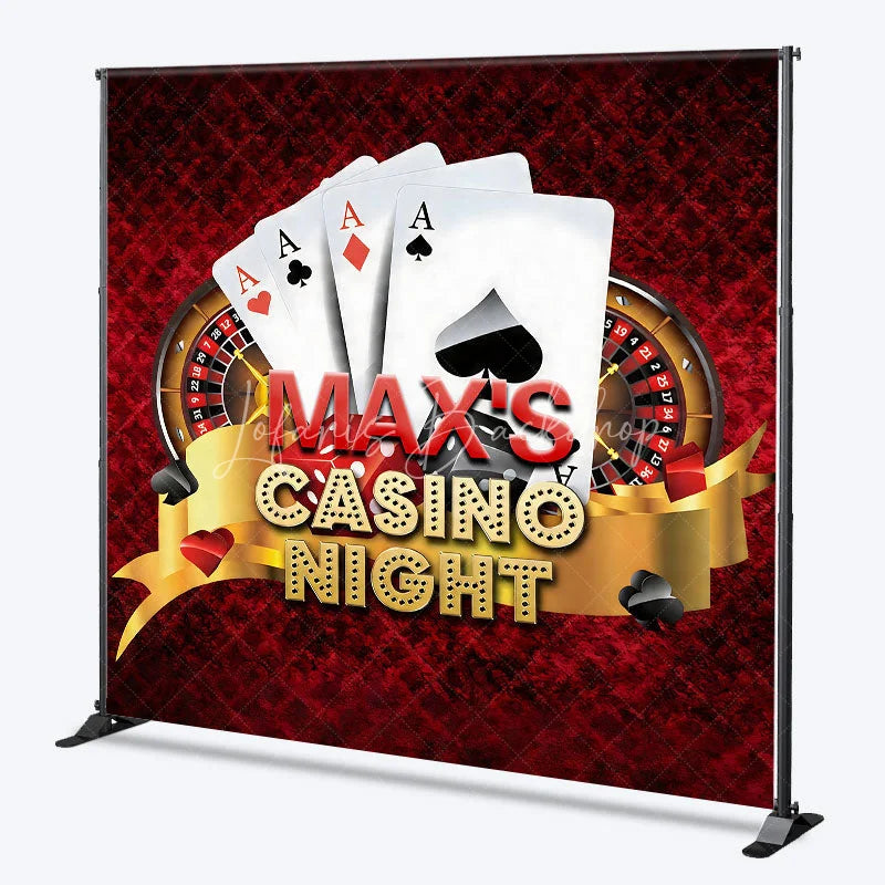 Lofaris Custom Casino Night Backdrop with Playing Cards Roulette Wheel and Dice Personalized Party Decor