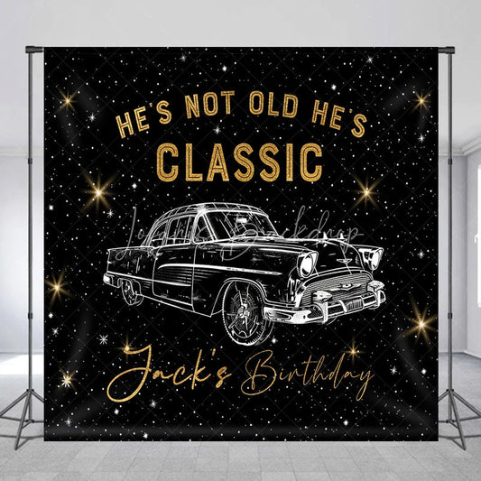 Lofaris Custom Classic Car Birthday Backdrop Vintage Automobile Black Gold Background Personalized Name Adult Milestone Party Prop