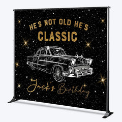 Lofaris Custom Classic Car Birthday Backdrop Vintage Automobile Black Gold Background Personalized Name Adult Milestone Party Prop