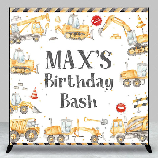 Lofaris Custom Construction Theme Birthday Backdrop with Yellow Vehicles and Personalized Name Kids Party Decor