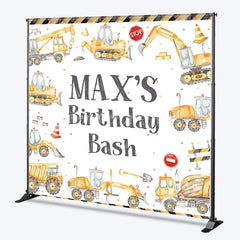 Lofaris Custom Construction Theme Birthday Backdrop with Yellow Vehicles and Personalized Name Kids Party Decor