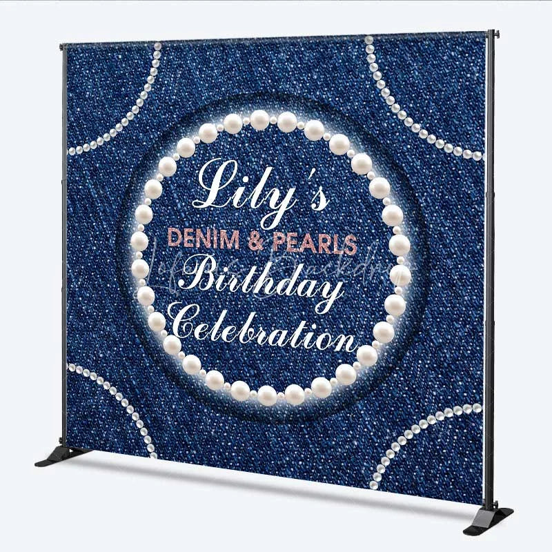 Lofaris Custom Denim and Pearls Birthday Backdrop Rustic Blue Jeans Photography Background