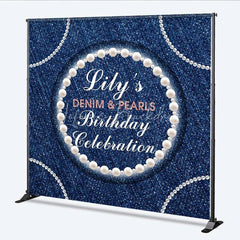 Lofaris Custom Denim and Pearls Birthday Backdrop Rustic Blue Jeans Photography Background