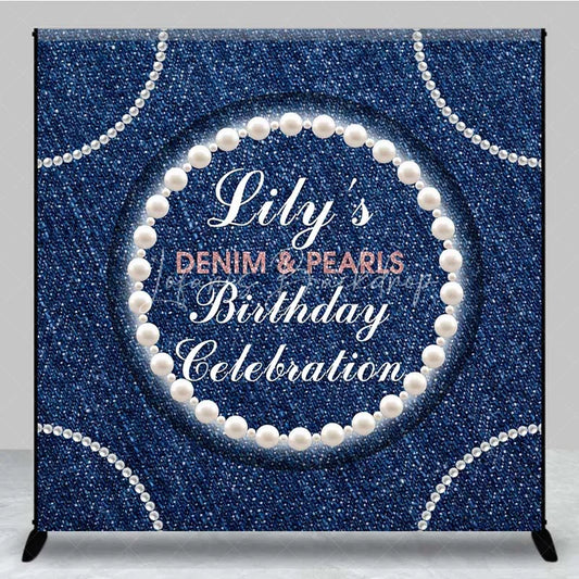 Lofaris Custom Denim and Pearls Birthday Backdrop Rustic Blue Jeans Photography Background