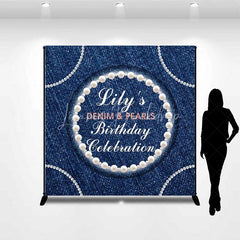 Lofaris Custom Denim and Pearls Birthday Backdrop Rustic Blue Jeans Photography Background