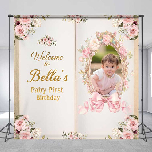 Lofaris Custom Fairy First Birthday Backdrop Princess Story Book Theme with Photo Personalized Enchanted Forest Decor