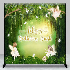 Lofaris Custom Fairy Forest Birthday Backdrop with Green Trees Butterflies and Glitter Lights Personalized Party Decor