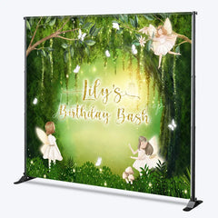 Lofaris Custom Fairy Forest Birthday Backdrop with Green Trees Butterflies and Glitter Lights Personalized Party Decor