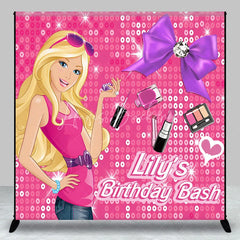 Lofaris Custom Fashion Doll Birthday Backdrop Hot Pink Sequins Makeup Bow Background Personalized Name Spa Party Decoration