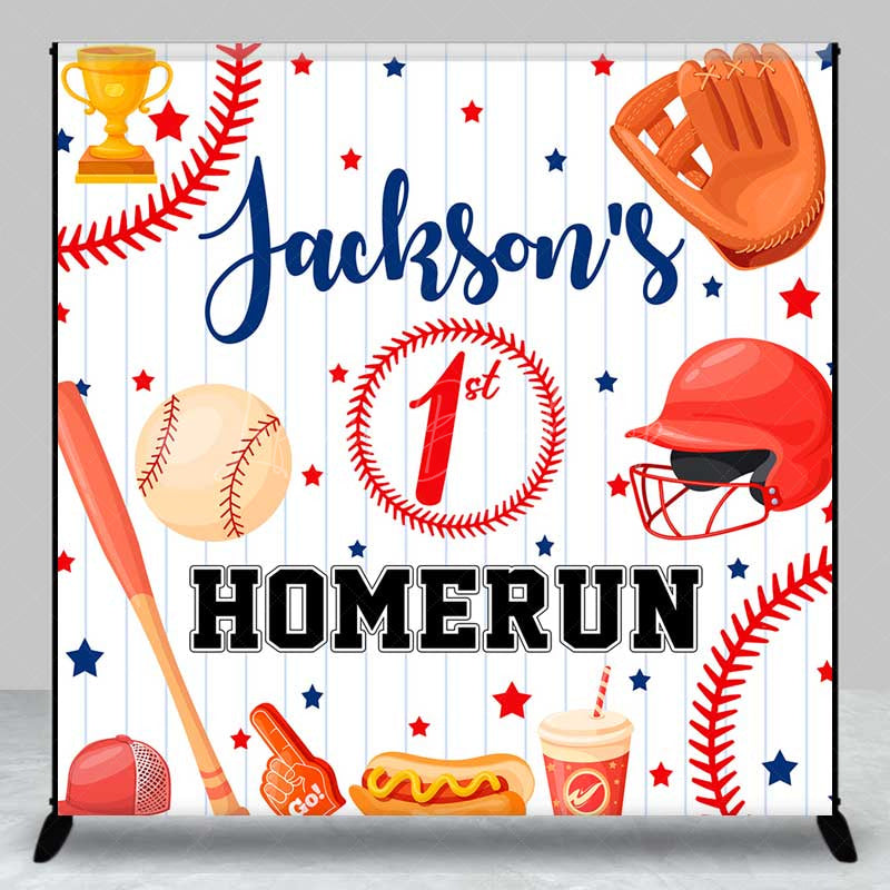 Lofaris Custom First Birthday Homerun Backdrop Baseball and Bat Sports Theme Personalized Rookie of The Year Party Banner