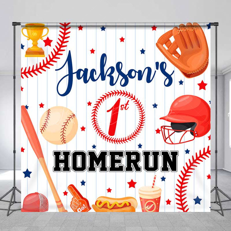 Lofaris Custom First Birthday Homerun Backdrop Baseball and Bat Sports Theme Personalized Rookie of The Year Party Banner