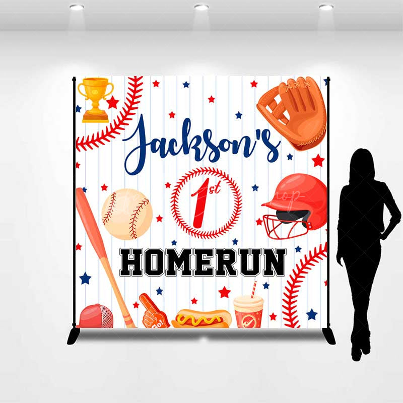 Lofaris Custom First Birthday Homerun Backdrop Baseball and Bat Sports Theme Personalized Rookie of The Year Party Banner