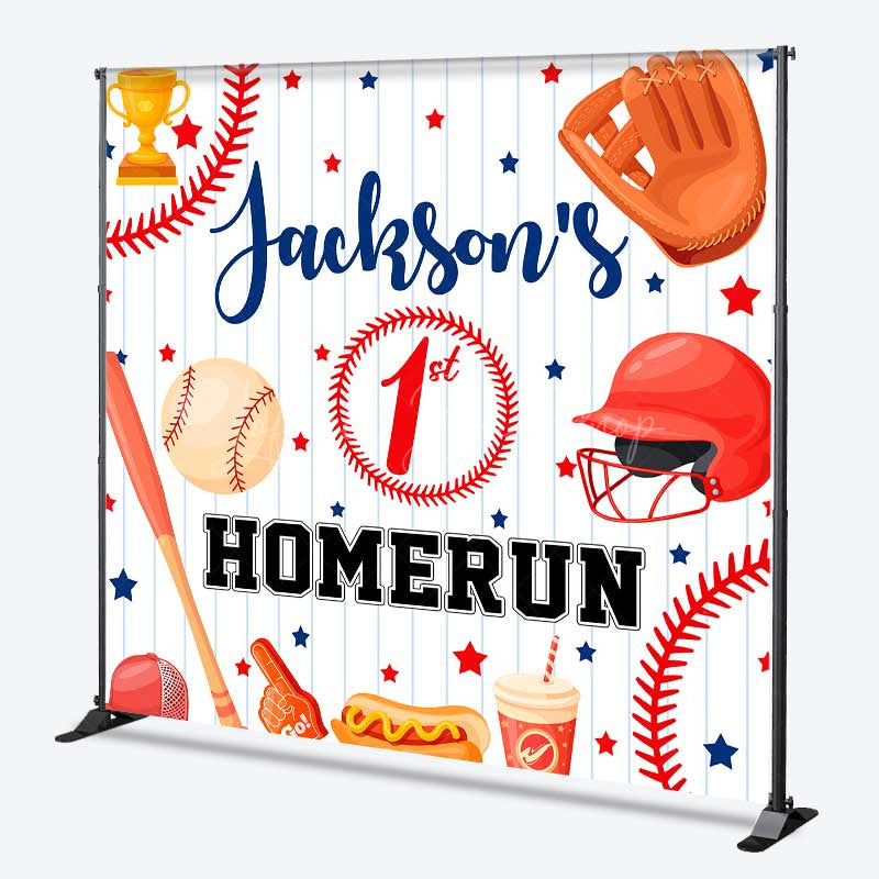 Lofaris Custom First Birthday Homerun Backdrop Baseball and Bat Sports Theme Personalized Rookie of The Year Party Banner