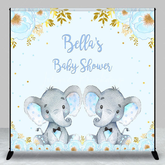 Lofaris Custom Floral Elephant Twins Baby Shower Backdrop