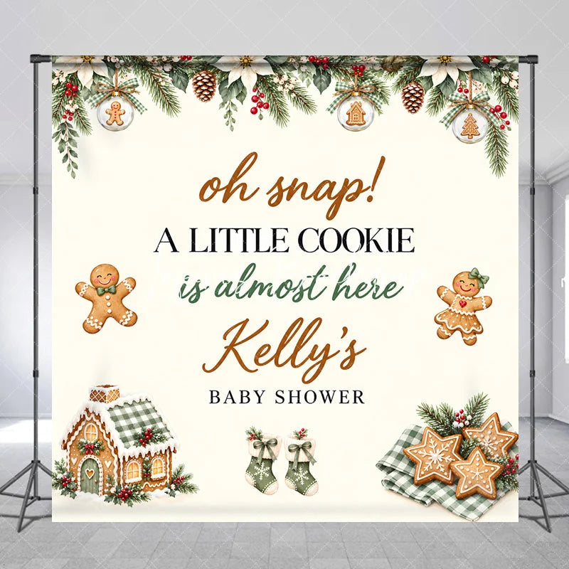 Lofaris Custom Gingerbread Cookie Baby Shower Backdrop Oh Snap A Little Is Almost Here Winter Poinsettia Garland Decor