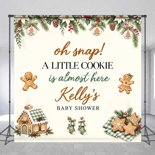 Lofaris Custom Gingerbread Cookie Baby Shower Backdrop Oh Snap A Little Is Almost Here Winter Poinsettia Garland Decor