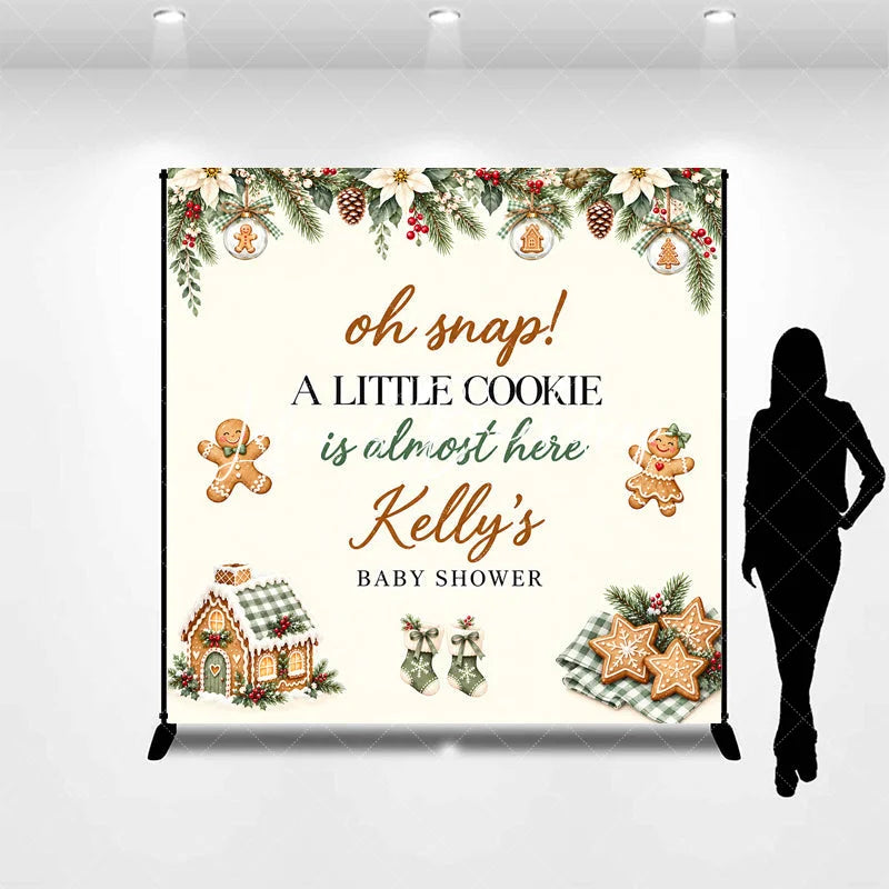 Lofaris Custom Gingerbread Cookie Baby Shower Backdrop Oh Snap A Little Is Almost Here Winter Poinsettia Garland Decor