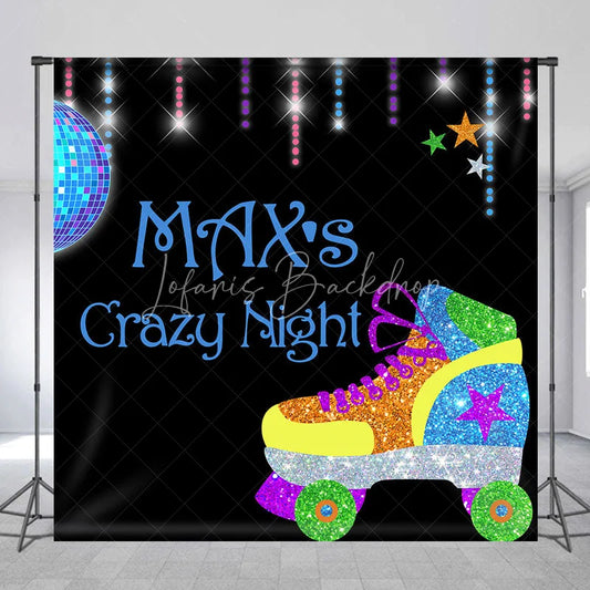 Lofaris Custom Glitter Roller Skate Disco Ball Backdrop Personalized Retro Crazy Night Party Decoration