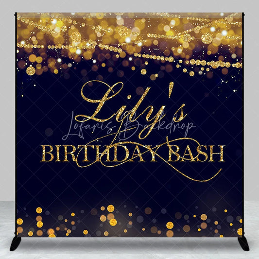 Lofaris Custom Gold Glitter Bokeh String Lights Birthday Backdrop Dark Blue Personalized Name Party Bash Decor