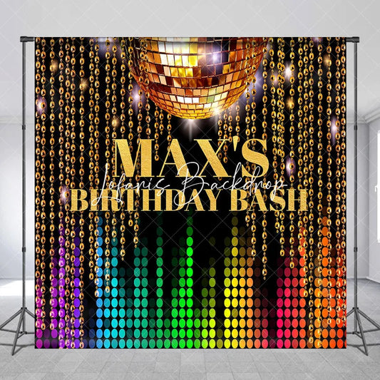 Lofaris Custom Golden Disco Ball and Colorful Equalizer Birthday Backdrop Vibrant Beaded Chains Party Decor