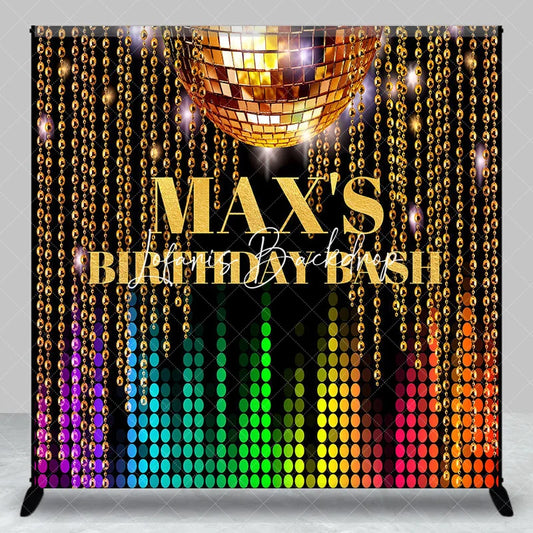 Lofaris Custom Golden Disco Ball and Colorful Equalizer Birthday Backdrop Vibrant Beaded Chains Party Decor