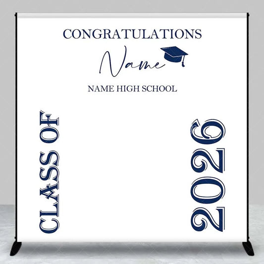 Lofaris Custom Graduation Backdrop Class of 2026 Navy Blue Text Minimalist School Sign