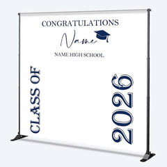 Lofaris Custom Graduation Backdrop Class of 2026 Navy Blue Text Minimalist School Sign