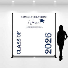 Lofaris Custom Graduation Backdrop Class of 2026 Navy Blue Text Minimalist School Sign