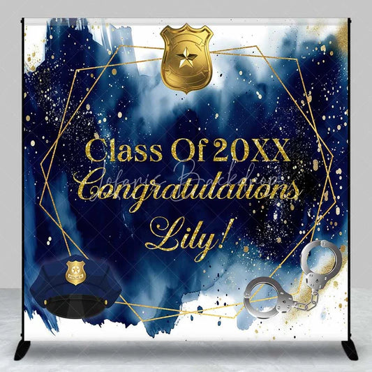 Lofaris Custom Graduation Backdrop Police Badge Handcuffs Personalize Name Blue Watercolor Law Enforcement Background Academy Decor