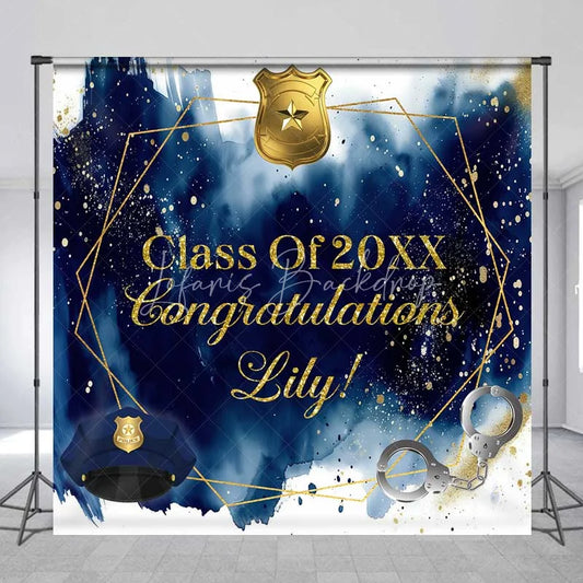 Lofaris Custom Graduation Backdrop Police Badge Handcuffs Personalize Name Blue Watercolor Law Enforcement Background Academy Decor