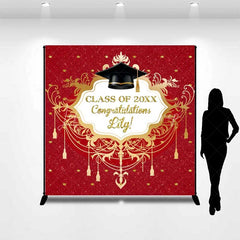 Lofaris Custom Graduation Backdrop Red Glitter Personalize Name Gold Frame Class of 20XX Background Prom Party Prop
