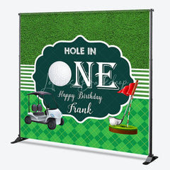 Lofaris Custom Green Golf Hole in One Happy Birthday Backdrop with Cart and Red Flag Sports Theme Party Decor