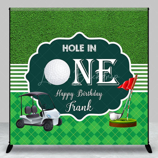 Lofaris Custom Green Golf Hole in One Happy Birthday Backdrop with Cart and Red Flag Sports Theme Party Decor