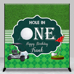 Lofaris Custom Green Golf Hole in One Happy Birthday Backdrop with Cart and Red Flag Sports Theme Party Decor